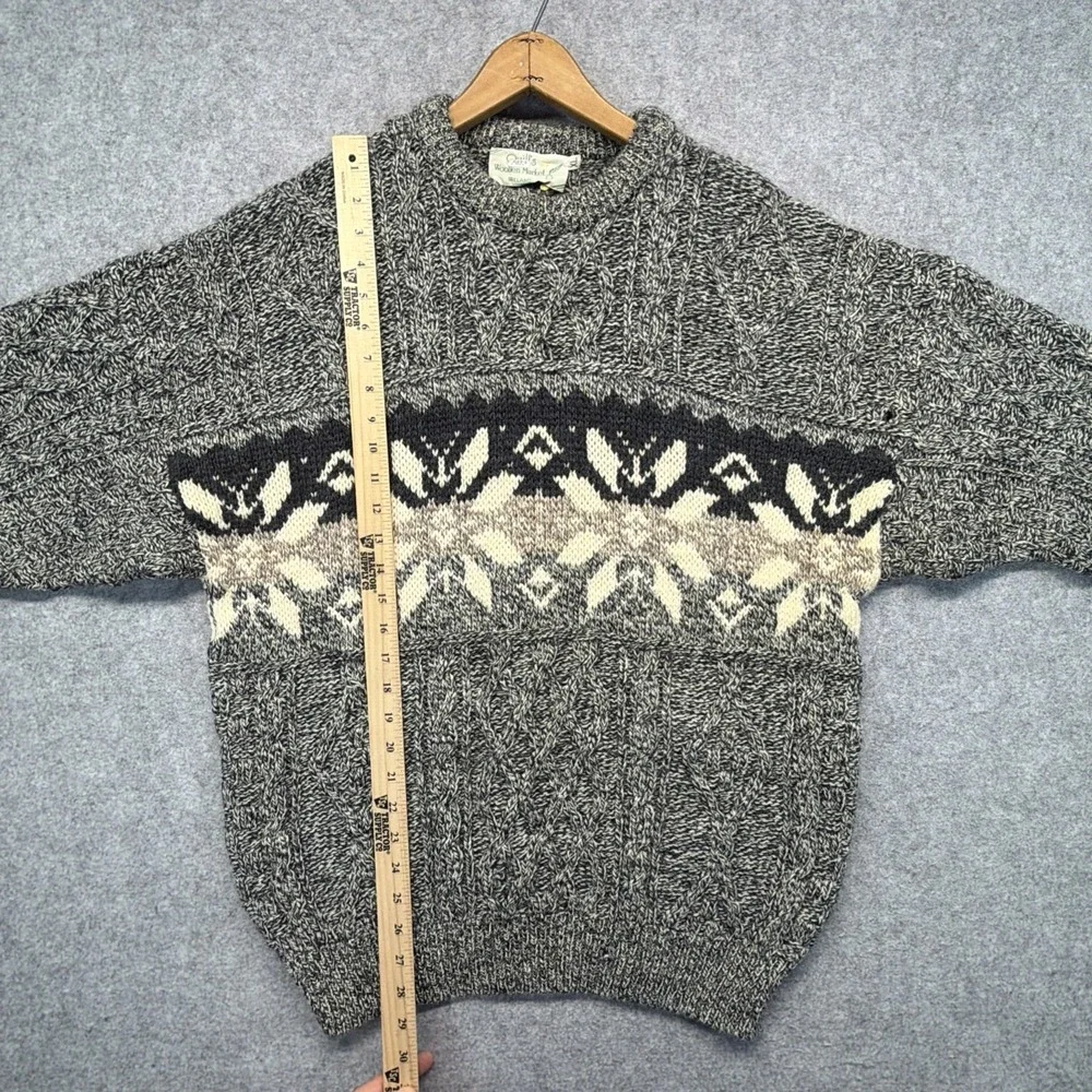 Quills Woollen Market Sweater Mens XL Beige Aran Wool Fail Isle